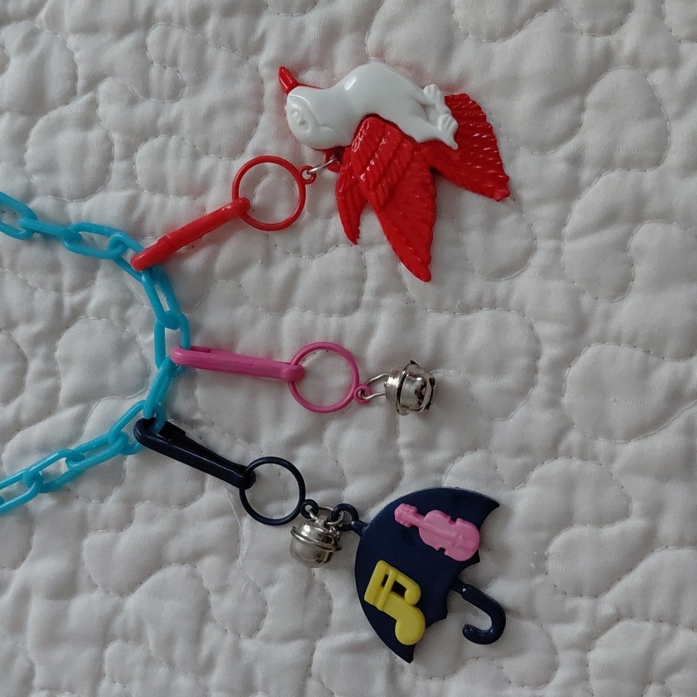 Vintage Colorful Plastic Charm Necklace with 3 Chrams - Picture 4 of 7